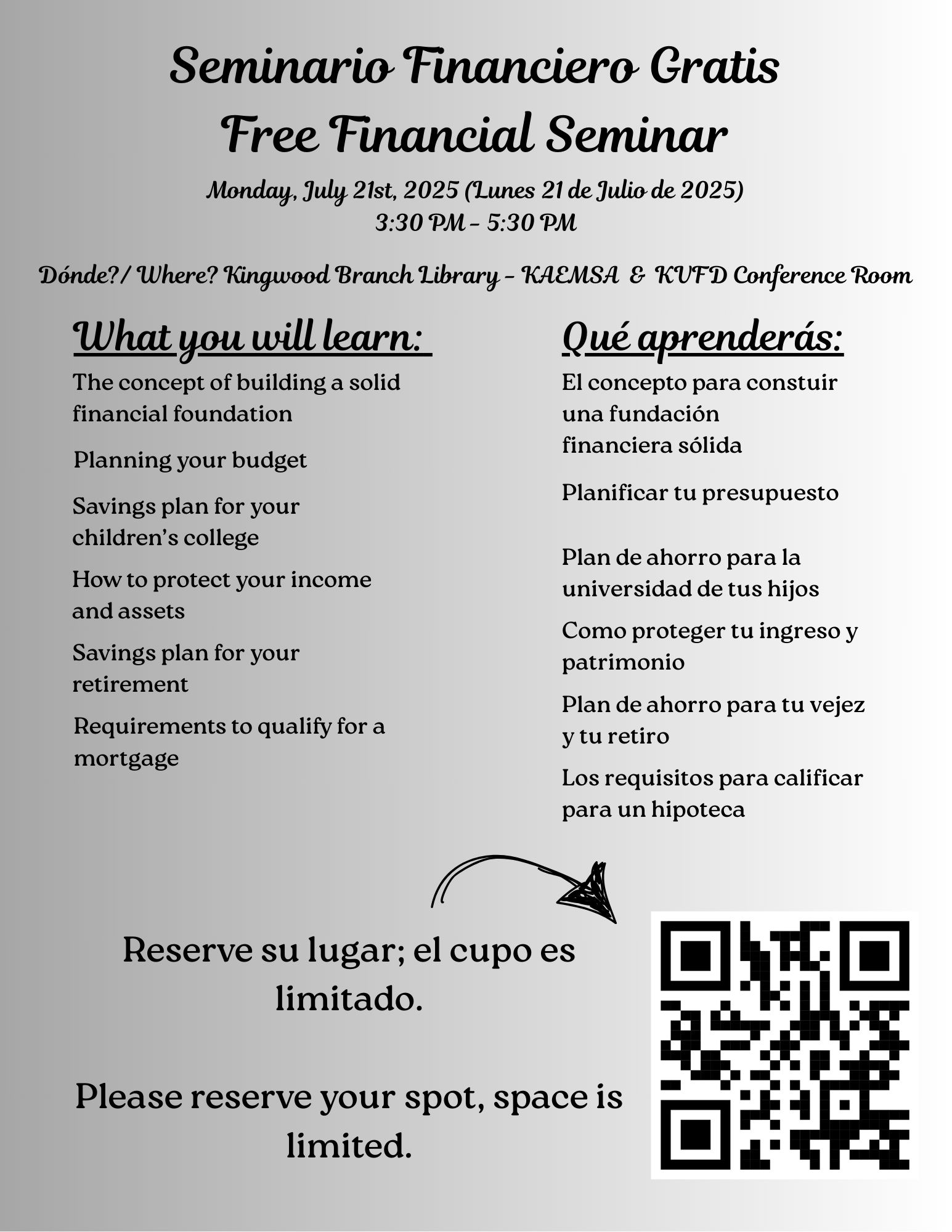Seminario Financiero Gratis/Free Financial Seminar